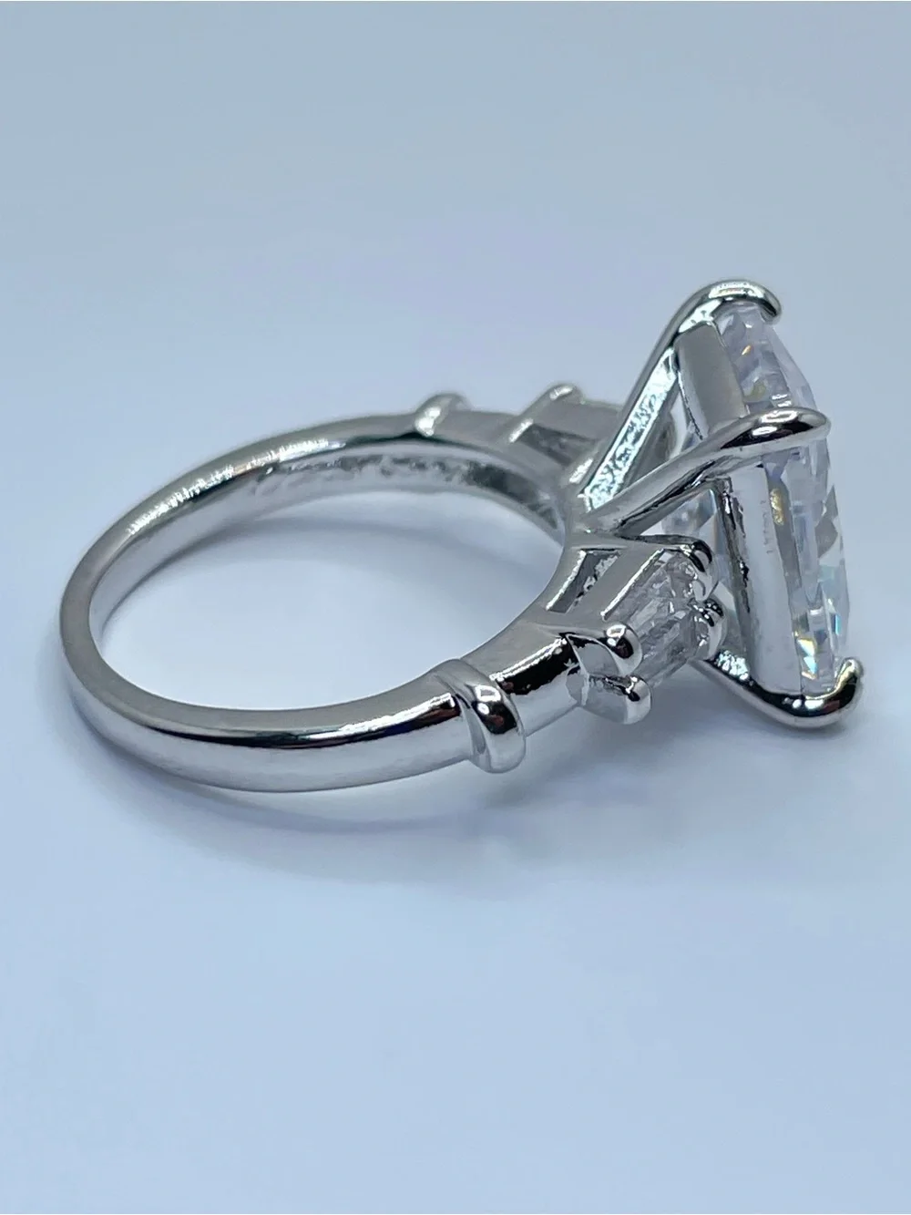 Swarovski Crystal Elements Diamond White Radiant Bridal Statement Ring Silver